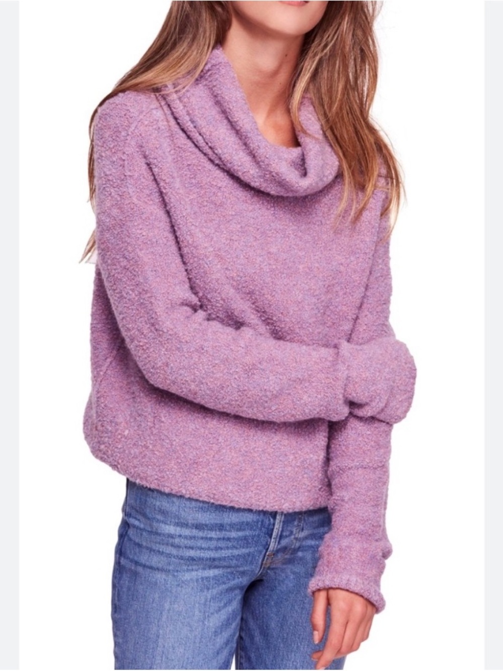 Free People Lavender Purple Bouclé Knit Cowl Sweater Small